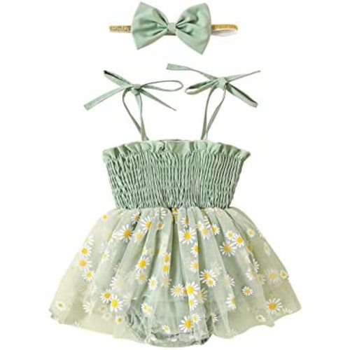 MERSARIPHY Newborn Baby Girl Summer Outfit Sleeveless Ruffle Smocked Halter Tulle Romper Dress One-piece Jumpsuit Clothes
