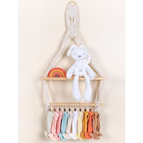 POVETIRE Pacifier Clip Holder Baby Bibs Organizer, Neutral Baby Bandana Drool Bibs Holder - Baby Burp Cloths Organizer Storage Hanging Wall Decor for Nursery Newborn Infant Girls and Boys Room