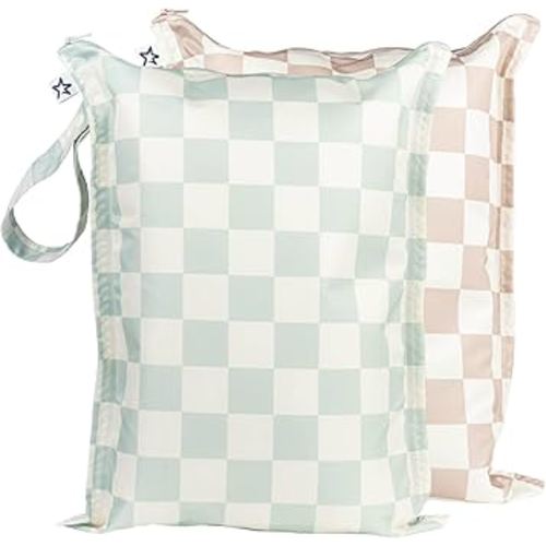 Tiny Twinkle Mess-proof Wet Bags 2 Pack Waterproof and Washable Bag for Travel storage, Stroller, Daycare, Baby Diapers, Yoga, Beach, Pool, Wet Toddler Swimsuits (Unisex Checkers)