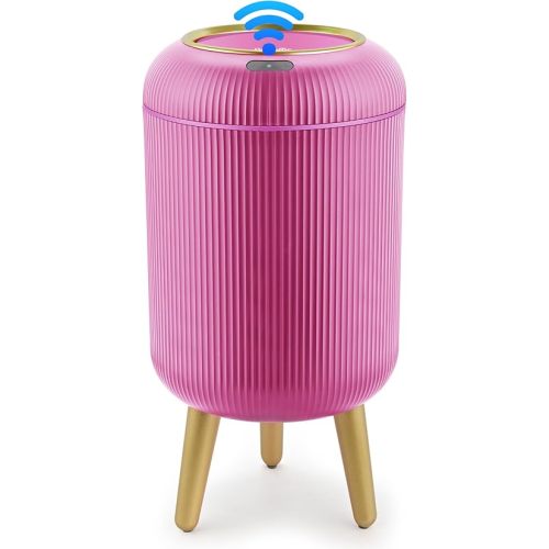 Pukomc Smart Sensor Wastebasket, Convenient and Hygienic Easy to Use, Technology Sensor Waterproof Wastebasket Plastic Trash can for Kitchen, Bathroom, Bedroom, Living Room, Office and Outdoor Pink