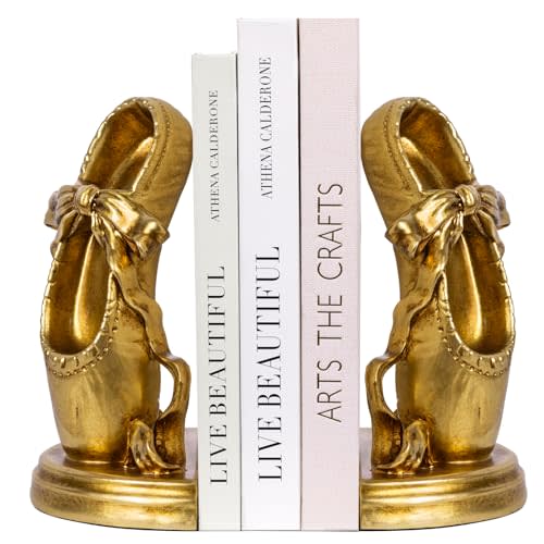 MXARLTR Bookends for Shelves, Heavy Duty Book Ends - Ballet Slipper Decorative Bookends with Anti-Slip Pad for Book Lovers Dancers Heavy Book Holder for Home Office Decor