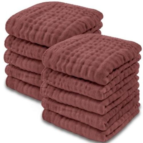 Baby Washcloths Muslin Cotton, Large 10”x10” By Comfy Cubs (sand, Pack Of 10)