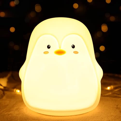 LOVERUIS Cute Penguin Night Light - Animal Silicone Night Light with 7 Breathing Colors for Kids, Boys, Girls & Teens
