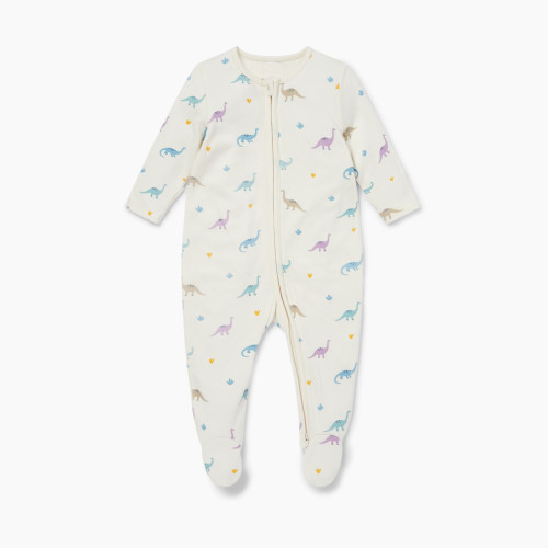 MORI Printed Zip Baby Pajamas - Purple Dino, 0-3 M