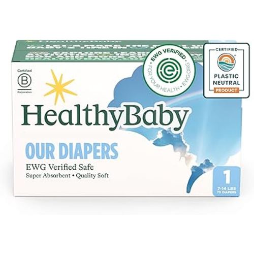 Our Diapers | EWG Verified Safe & Plant-Based Diapers | Absorbent for Leak Protection | Soft Organic Cotton Shell | Chlorine-Free Diaper for Sensitive Skin | Size 1 (70 Diapers)