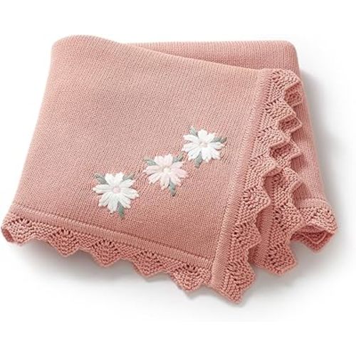 LAWKUL Baby Blanket 100% Traceable Cotton Knit Receiving Blankets Infant Swaddle for Newbron Boy Girls 40"x30" Pink Floral