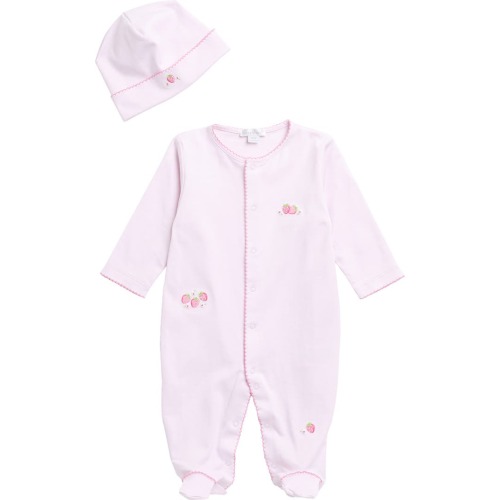 Baby Strawberry Embroidered Pima Cotton Footie & Hat Set, 3-6M, Pink