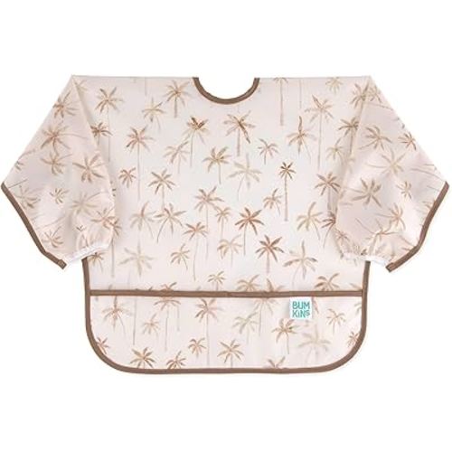 Bumkins Sleeved Bib for Girl or Boy, Baby and Toddler for 6-24 Mos, Essential Must Have for Eating, Feeding, Baby Led Weaning Supplies, Long Sleeve Mess Saving Food Catcher, Soft Fabric, Palm Trees
