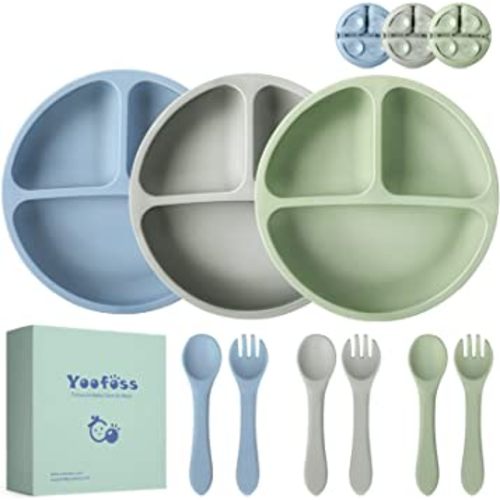 Yoofoss Toddler Plates 3 Pack - Suction Plates for Baby - 100% Silicone  Baby Plates - BPA Free - Microwave and Dishwasher Safe - Divided Design 