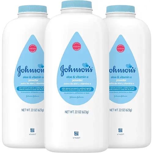 Johnson's Baby Powder, Pure Cornstarch, Aloe & Vitamin E, 22 Ounce (Pack of 3) - Packaging May Vary