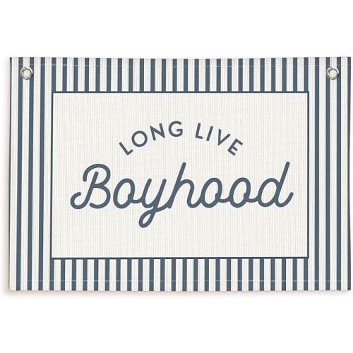 Lacama Vintage Blue Long Live Boyhood Boys Room Decor, Boy Nursery Decor, Linen Banner Wall Hanging Canvas Banner Flag Decor for Toddler Boy Room Nursery 30x20 Inch