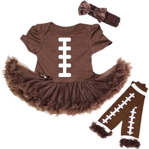 Petitebella Rugby Print Brown Bodysuit Brown Baby Dress Leg Warmer Nb-18m - 12-18 Months