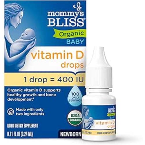 Mommy’s Bliss Organic Vitamin D Drops - Infants and Newborns - Supports Growth and Bone Development - Easy Use - 400 IU Per Drop - 100 Daily Servings