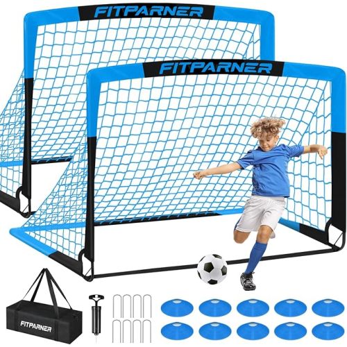 Kids Soccer Goals for Backyard Set - 2 Set of 5X3.6 ft Portable Soccer Nets for Kids Age 3-14,Complete Training Equipment Kit with Ball,Cones for Toddler Youth Outdoor Game