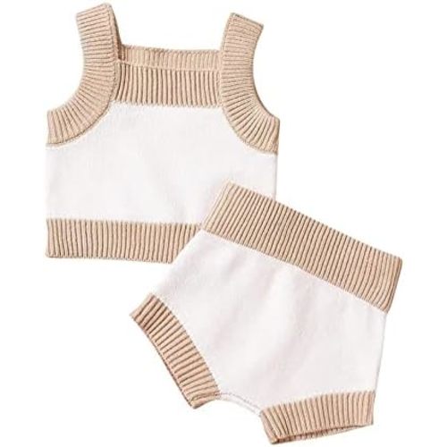 Toddler Baby Girls Knit Summer Outfits Checkerboard Plaids Sweater Vest +Drawstring Bloomer Shorts 2Pcs Clothes Set