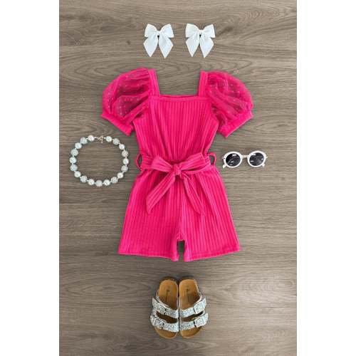 Polka Dot Tulle Puff Sleeve Romper