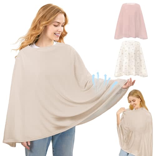 Basumee Nursing Cover for Breastfeeding Full Privacy Soft Breathable Mesh Breastfeeding Cover Multi-Use Breast Feeding Covers for Women Moms Baby Feeding Privacy Nursing Covers, Oatmeal