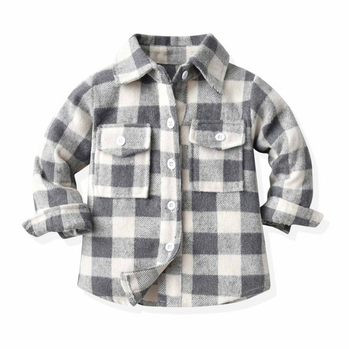 DDAPJ pyju Flannel Shirt Jackets for Boys Girls, Toddler Baby Plaid Long Sleeve Lapel Button Down Shacket Kids Fall Winter Clothes