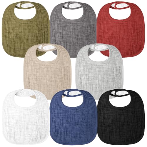 Bearmoss Muslin Baby Drooling Bibs 8 Pack, 100% Cotton Square Adjustable Bandana Bibs Gift for Baby Girls Boys Teething Drool