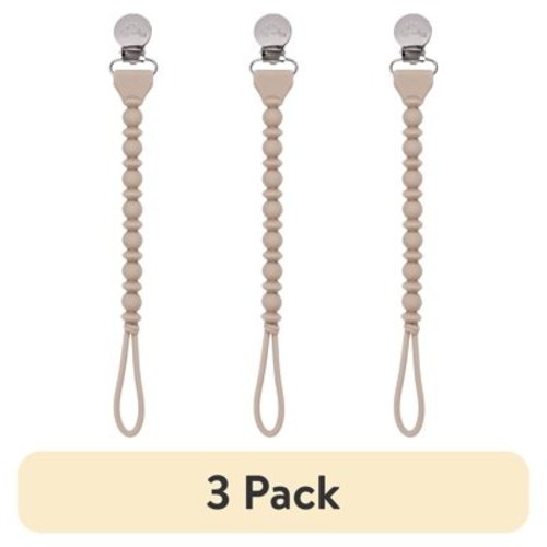 (3 pack) Itzy Ritzy Sweetie Strap Beaded Silicone Pacifier Clip, Unisex, Toast
