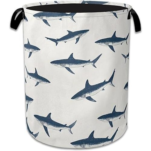 Blue Shark Ocean Laundry Basket Collapsible Laundry Hamper with Handle, Portable Clothes Toy Storage Bin for Bathroom Bedroom Room Decor, Gift Basket 16" X 20.8"