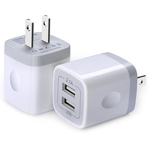 USB Wall Charger, Double Dual Port 2.1Amp Fast Brick Base Adapter Charging Block Charger Cube Plug Box for iPhone 16 Pro Max 15 14 13 12 11 Pro X 6 6S 7 8 Plus, iPad, Samsung, Android