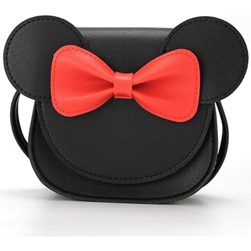 Little Mouse Ear Bow Crossbody Purse,PU Shoulder Handbag for Kids Girls Toddlers(Black)