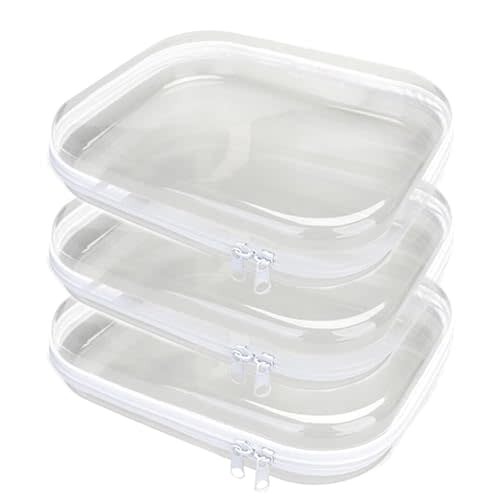 3PCS Zippered Transparent Cases for Snacks,Portable Waterproof Cosmetic Bag with Zipper,Clear Hard Shell Zipper Case for Cosmetic Storage, Putting Snacks, Pencil Case