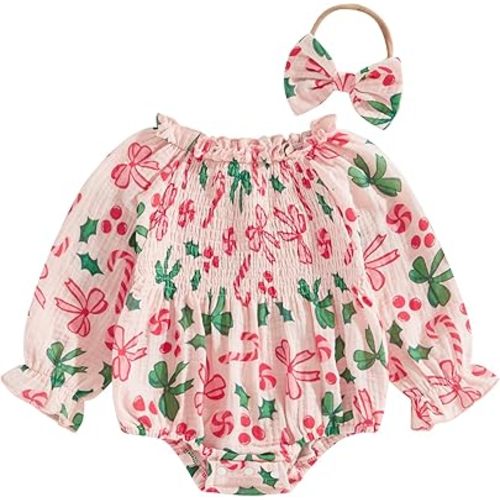 Newborn Baby Girl Easter Outfit Rabbit Smocked Romper Ruffle Long Sleeve St Patricks Day Bodysuit