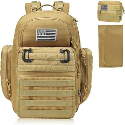 Diaper Bag Backpack for Dad, DBTAC Large Baby Nappy Bag for Men w/Changing Mat, Insulated+Wipe Pockets, Stroller Straps, Tan