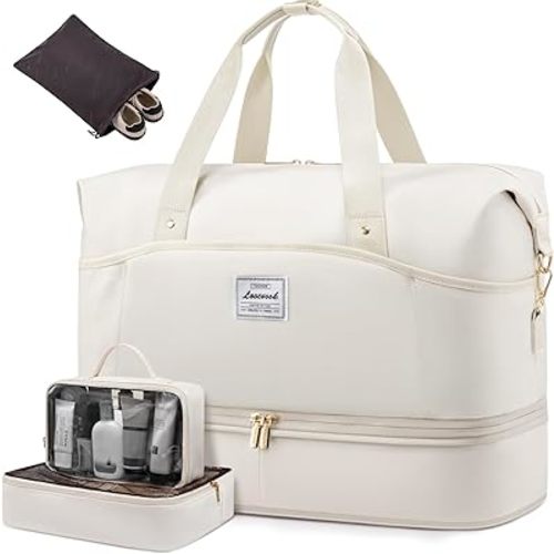 LOVEVOOK Weekender Bags for Women, Expandable Travel Duffle Bag with Shoes Compartment, Carry on Overnight Bag with Wet Pocket, Mom Hospital Bags for Labor and Delivery, 4PCS