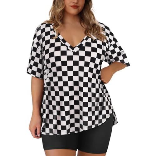 RITERA Plus Size 2 Piece Outfits For Women Shorts Sleeve Biker Shorts Summer Tracksuit V Neck Spilt Hem XL-5XL