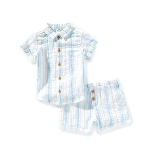 Little Me Baby Boys 3-12 Months Short-Sleeve Striped Gauze Shirt & Matching Shorts Set