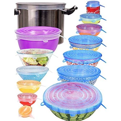 longzon Silicone Stretch Lids 14 Pack Include 2Pcs XXL Size up to 9.8'' Diameter, Reusable Durable Food Storage Covers for Bowl, 7 Different Sizes to Meet Most Containers, Dishwasher & Freezer Safe