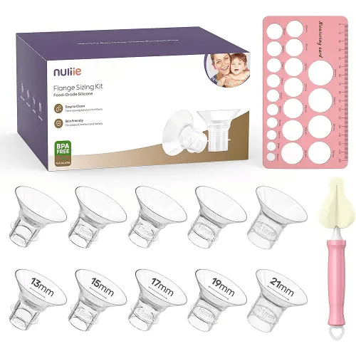 Nuliie 10PCS Silicone Flanges Insert Replacement Kit, Flange Sizing Kit 13/15/17/19/21mm for 24mm Flange/Shield Breast Pumps, Pumping Essential Kit for Moms