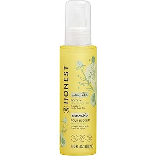 The Honest Company Fragrance Free Moisturizing Body Oil | Nourish + Soothe Baby's Skin | Plant-Based, Hypoallergenic, Vegan | 4.0 fl oz