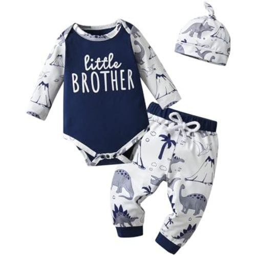 Newborn Infant Baby Boy Clothes Long Sleeve Romper Letter Print Tops + Cartoon Pant + Hat 3PC Outfits Set