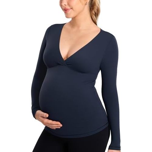 MOMANDA Maternity Nursing Tops Long Sleeve for Breastfeeding Crossover Pregnancy Nursing Shirts Soft Casual Tee