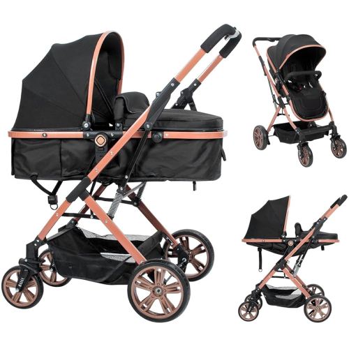 Baby Stroller Newborn Foldable Pushchair Folding High Landscape Infant Carriage,Toddler Pushchair Black Baby Stroller