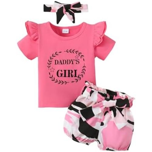 Mikrdoo Baby Girl Clothes Toddler Girl Summer Outfits Shirts Tops Ripped Denim Shorts Set Little Girl Clothes