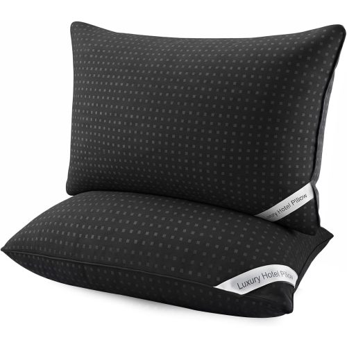 Bed Pillows for Sleeping Standard Size Set of 2, Luxury Hotel Quality Cooling Pillows, Soft Down Alternative Fill for Side Back and Stomach Sleepers(Black)