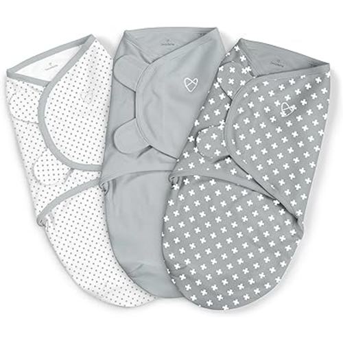 SwaddleMe by Ingenuity Original Swaddle - Size Small/Medium, 0-3 Months, 3-Pack (Criss Cross Polka Dot)