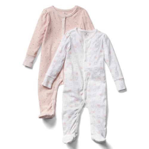 Favorite bear footed one-piece (2-pack) in pink heather