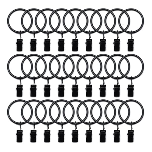 40 Pack Metal Curtain Rings with Clips, Curtain Hooks Hangers Clip Rings 1.35 in I D, Fits up to 1 in Diameter Curtain Rod, Strong Decorative Drapery Rings for Hanging Drapes Bows Hat.