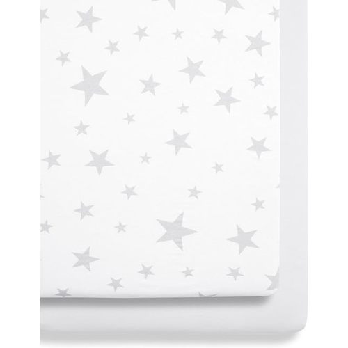 Baby Crib Fitted Sheets, Super Soft Cotton with Fun Designs for Boys and Girls, Light and Breathable, Long Lasting, Machine Washable (Pack of 2) (Gray Star)