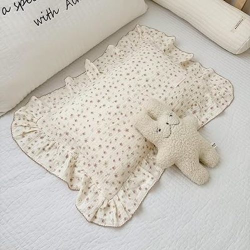 BuLuTu 4-Layer Cotton Muslin Toddler Pillowcases for Girls Boys Floral Pillow Cover Decorative Pillow Cases Gauze Cotton Small Pillow Protector for Crib, Envelope Closure, 12"x20",1 pc