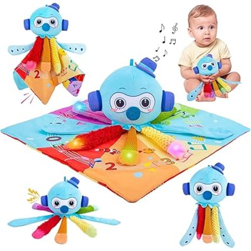 Octopus Shape Tactile Sensory Toy, Texture Toys for Babies with 6 Different Lights and Music,Montessori Toys with Bright Colors,Crinkle Paper & Squeaky,Baby Newborn Musical Toys for 0 3 6 9 12 Months