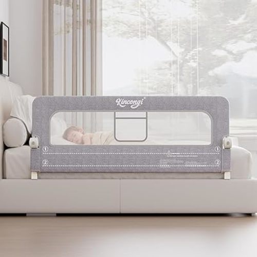 Kincongi Bed Rail for Toddlers, 59 Inch Swing Down Toddler Bed Rails with Wider U-Shape Base, Breathable Baby Bed Rail Guard for King, Queen, Full, Twin Bed Rail for Baby