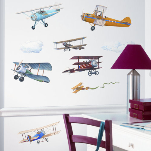 Zoomie Kids Sanchez 22 Piece Vintage Planes Wall Decal & Reviews | Wayfair