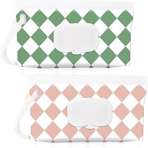 FEBSNOW 2 Pack Baby Wipes Dispenser Holder, Portable Refillable Baby Wet Wipes Pouch Container Reusable Travel Case